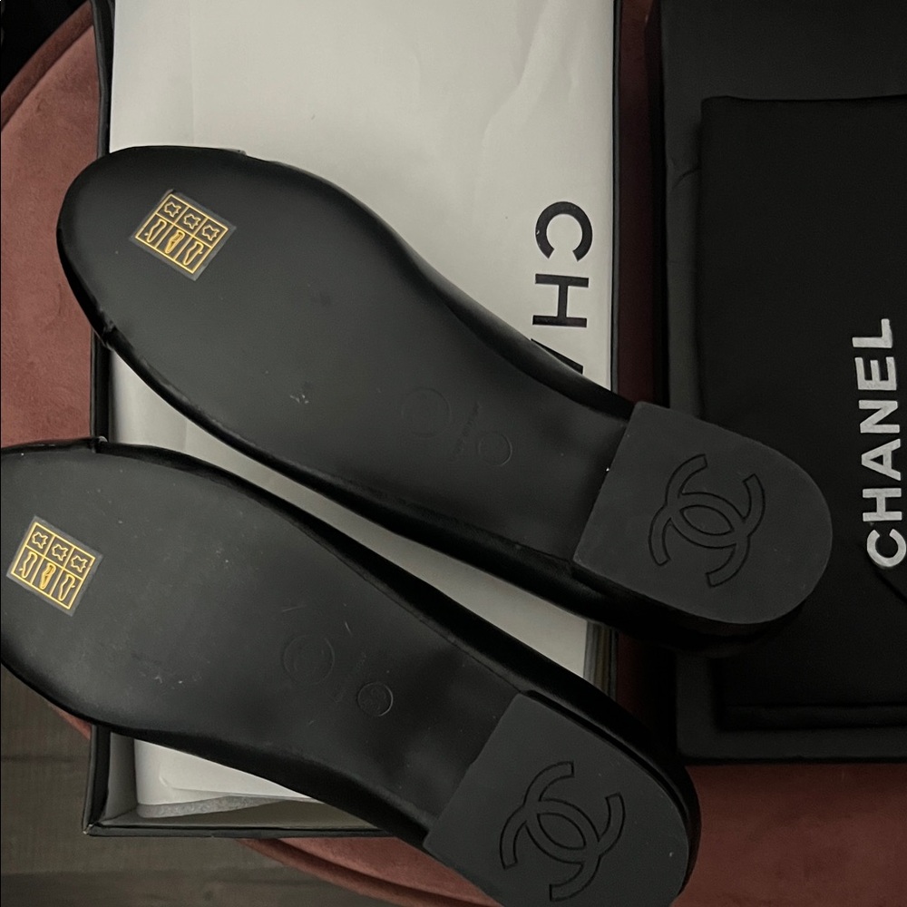 Chanel Black Flats with Floral Detail - Picture 2 of 2